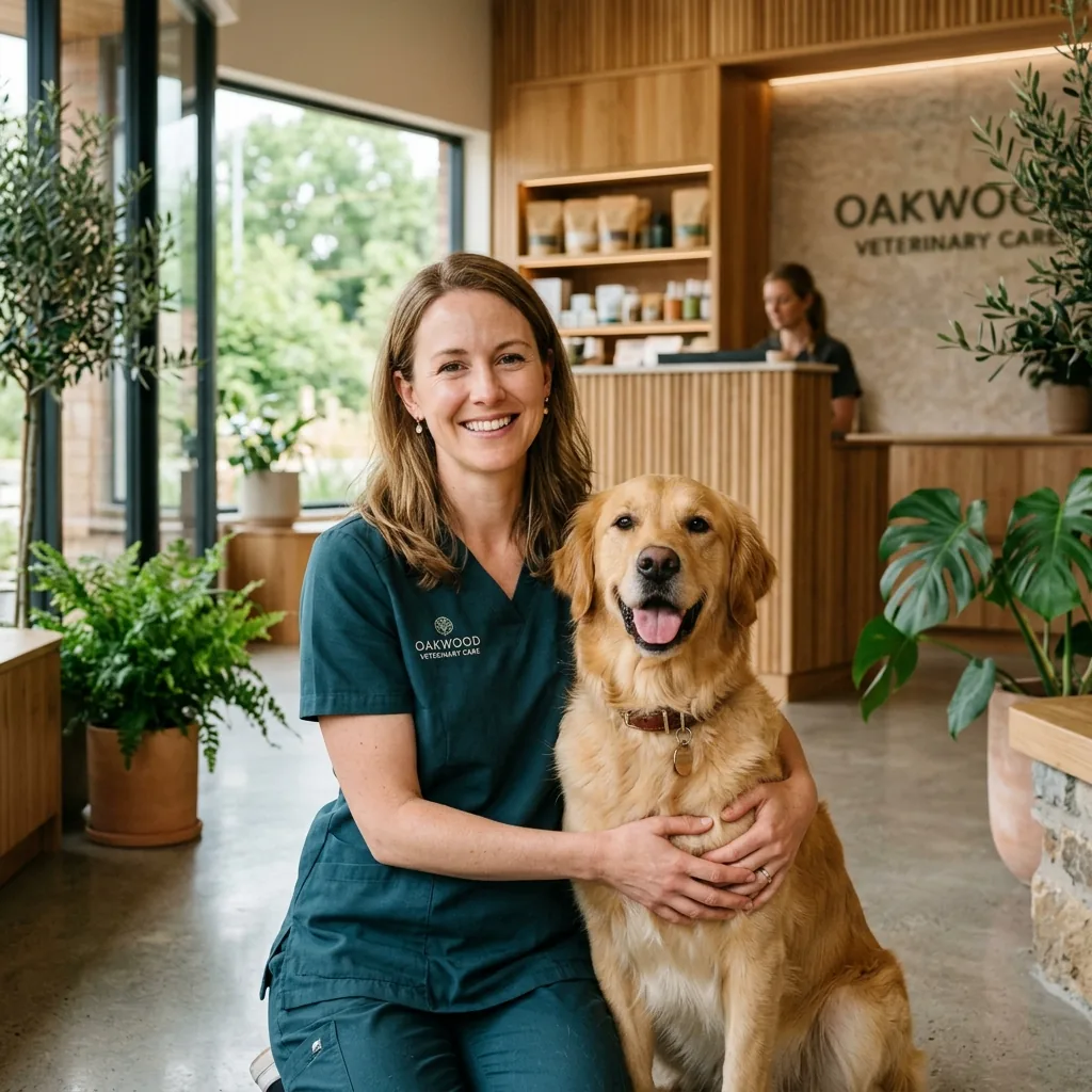 Veterinária NaturaVet cuidando de cão em exame clínico